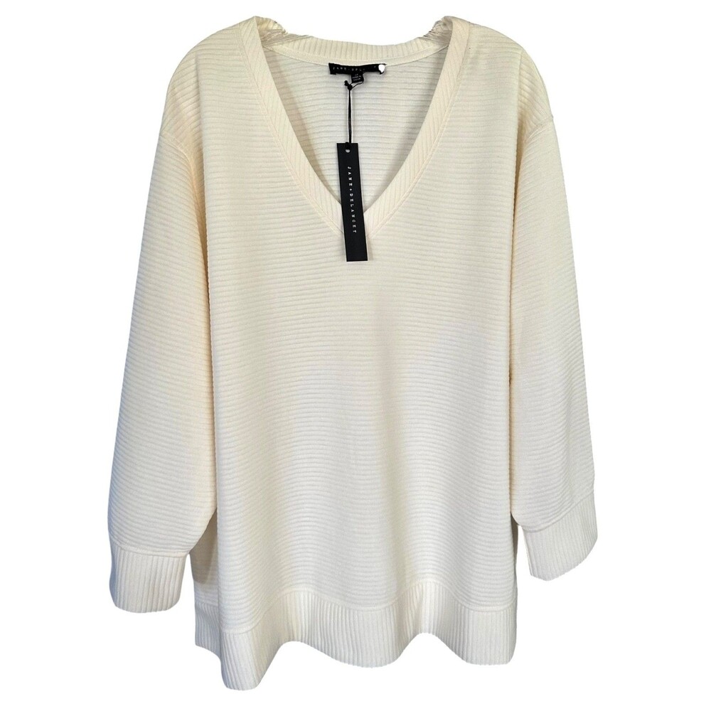 Jane & Delancey Women's V-Neck Striped Sweater Top Plus Size 3X Ivory